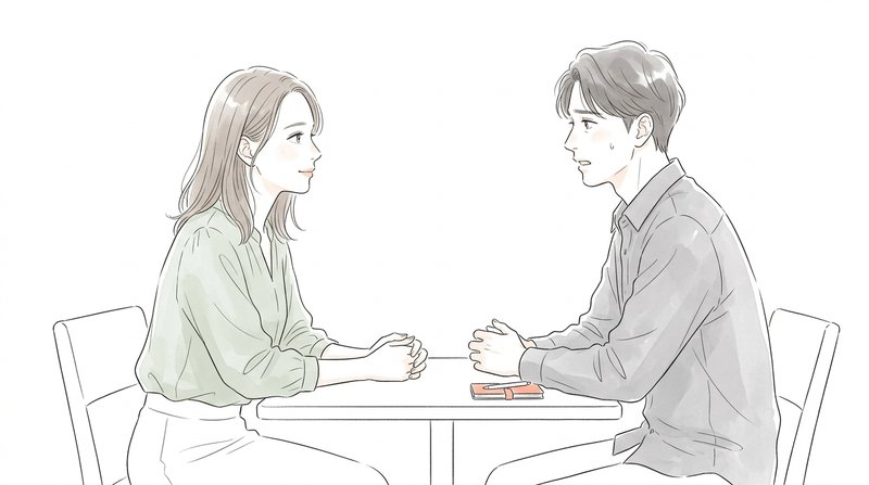 意見が違う2人。片方が相手の話にじっと耳を傾けている場面