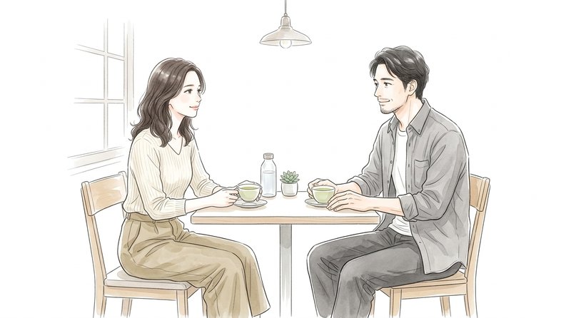 カフェで落ち着いて会話をする男女